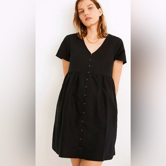 Madewell Black Linen-Blend Alexandra Button-Front Mini Dress XS (x-small) - Picture 1 of 7